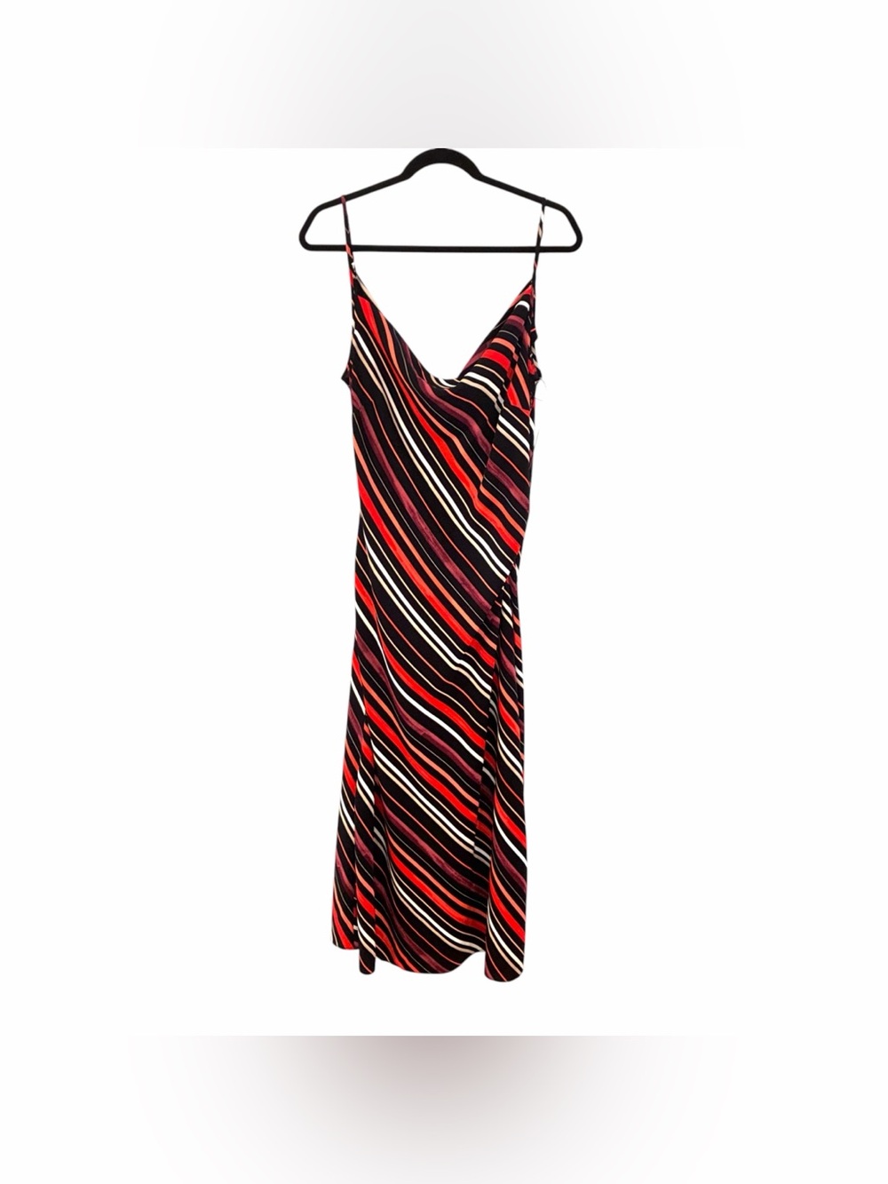 DKNY Striped Red and Black Slip MaxiDress Size 10 with Scoop Neck NWT